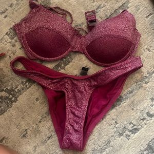 purple sparkly triangl bathing suit